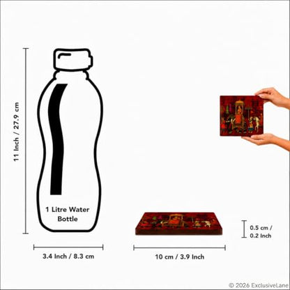 Image 7 of ExclusiveLane Mughal Courtyard Wooden Coaster Set (Set of 4)