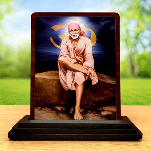 Image 1 of Timeless Prayer Sai Baba Wooden Table Idol 4x5 Inch HD Printed Decorative Piece