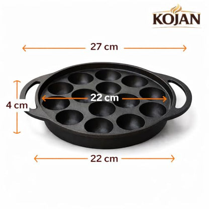 Image 5 of Generic KOJAN Pre-Seasoned Cast Iron Paniyaram Pan 12 Pit 22 cm 2.5 Kg