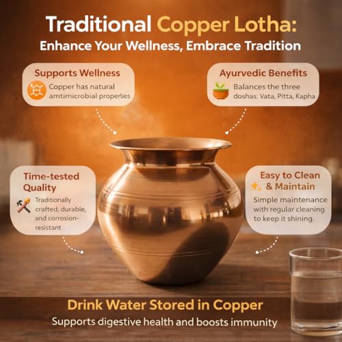 Image 4 of SF STEEL FACTORY Pure Copper Lota for Drinking Water Ayurvedic Tamra Jal Vessel Copper Kalash for Pooja & Health
