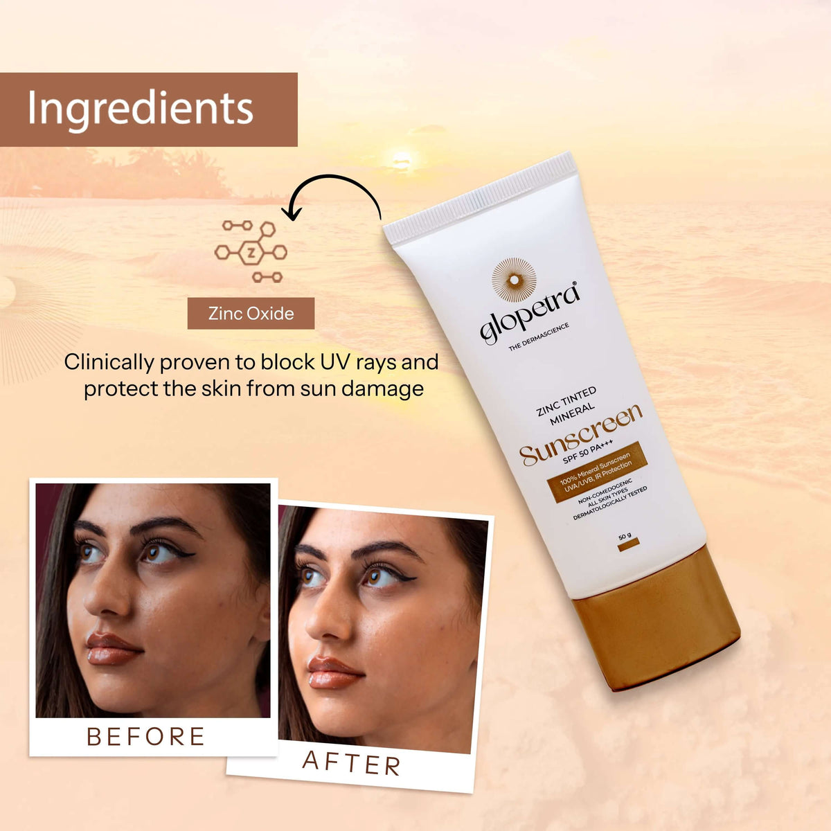 Image 3 of Glopetra Zinc Tinted Mineral Sunscreen Spf 50 Pa+++