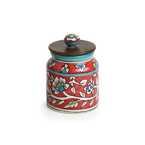 Image 2 of ExclusiveLane Mughal Floral Airtight Ceramic Jar for Kitchen Storage 410ML