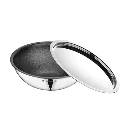 Image 1 of Default Title for the product BERGNER Hitech-Peek Triply Stainless Steel Tasla/Tasra Kadai with Steel Lid, 26 cm