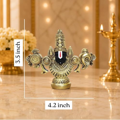 Image 2 of Gold Art India Ganesha Idol for Car Dashboard & Kamdhenu Idol for Vastu Decor (Gold Antique Matte, Oval)