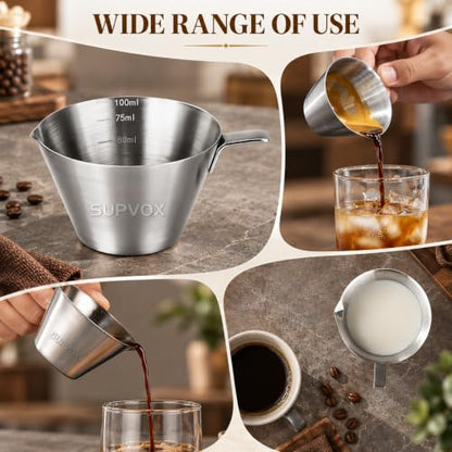 Image 6 of Supvox Espresso Measuring Cup 100ml Stainless Steel Pour with Handle