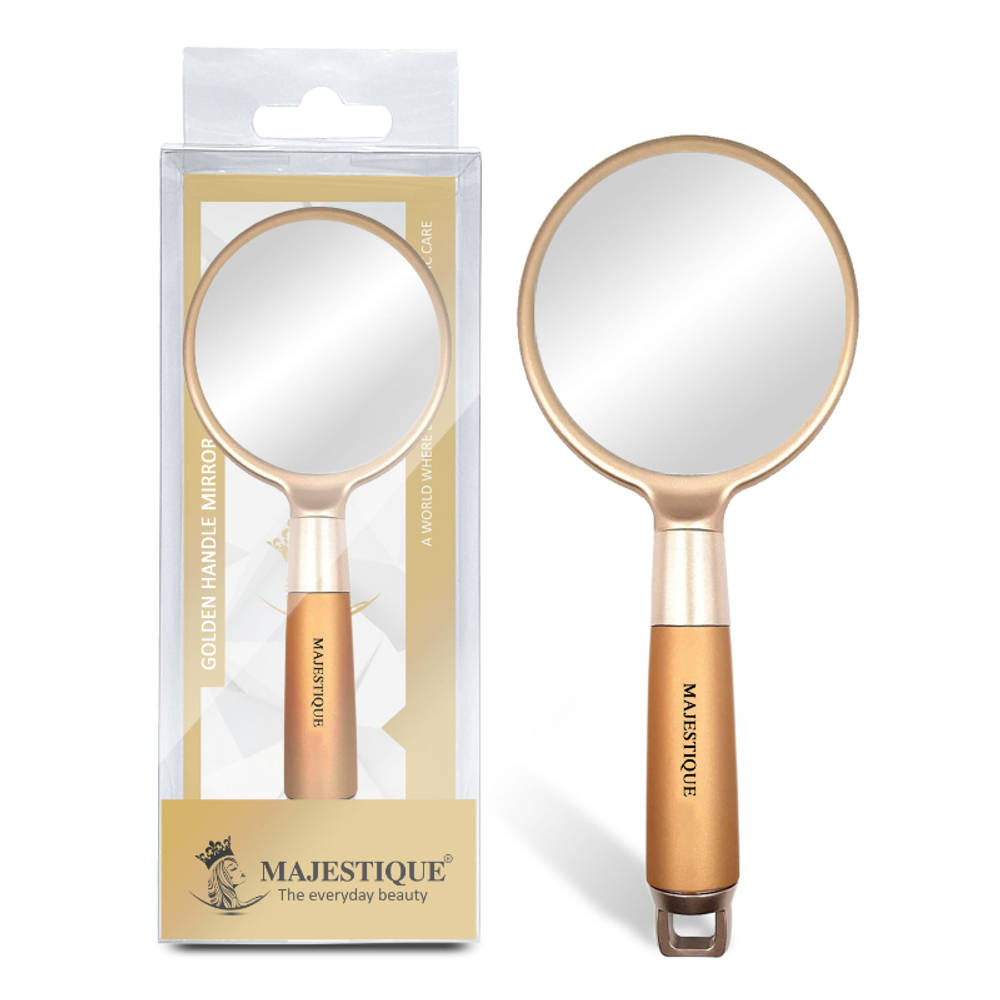 Image 1 of 1 pc for the product Majestique Handle Mirror for Makeup - Gold Finesse 8 Inch for Travel for Men and Women
