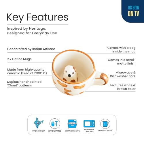 Image 5 of ExclusiveLane Puppy Surprise 3D Animal Ceramic Coffee Mugs Set of 2 200 ml
