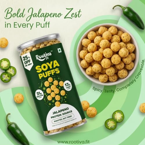 Image 6 of ROOTIVAFIT Soya Puffs Jalapeno Flavour Roasted Snack 90g Pack of 2