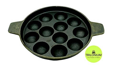 Image 4 of TRILONIUM Triple Seasoned Cast Iron Paddu Tawa 12 Pits 2 Kgs
