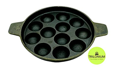 Image 4 of TRILONIUM Triple Seasoned Cast Iron Paddu Tawa 12 Pits 2 Kgs