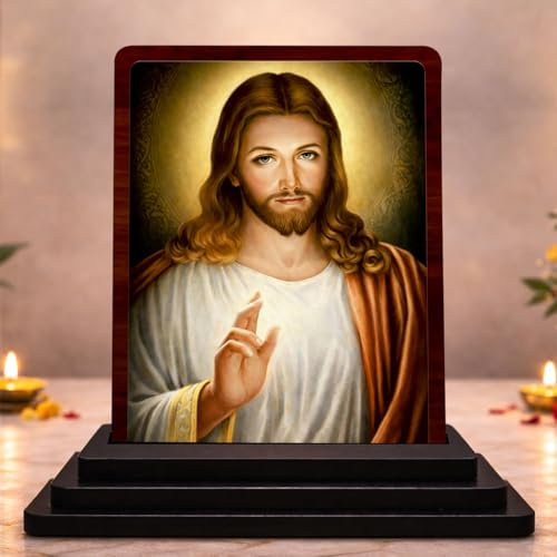 Image 1 of Default Title for the product HD Printed Jesus Christ Wooden Idol 4x5 Inch Spiritual Art Spiritual Showpiece