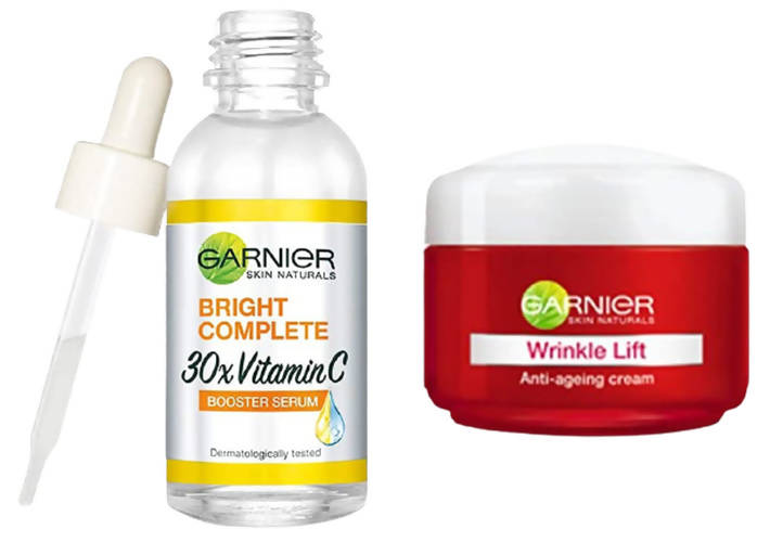 Image 1 of Combo Pack / 70 gm / Pack of 1 for the product Garnier Bright Complete Vitamin C Serum And Wrinkle Lift Anti Ageing Cream