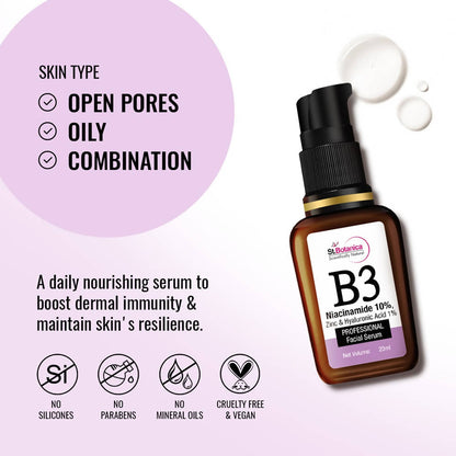 Image 4 of St.Botanica B3 Niacinamide, Zinc & Hyaluronic Acid Professional Facial Serum