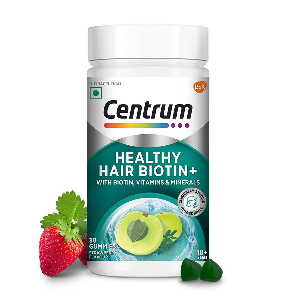 Image 1 of 30 gummies for the product Centrum Healthy Hair Biotin+ Gummies - Strawberry Flavor