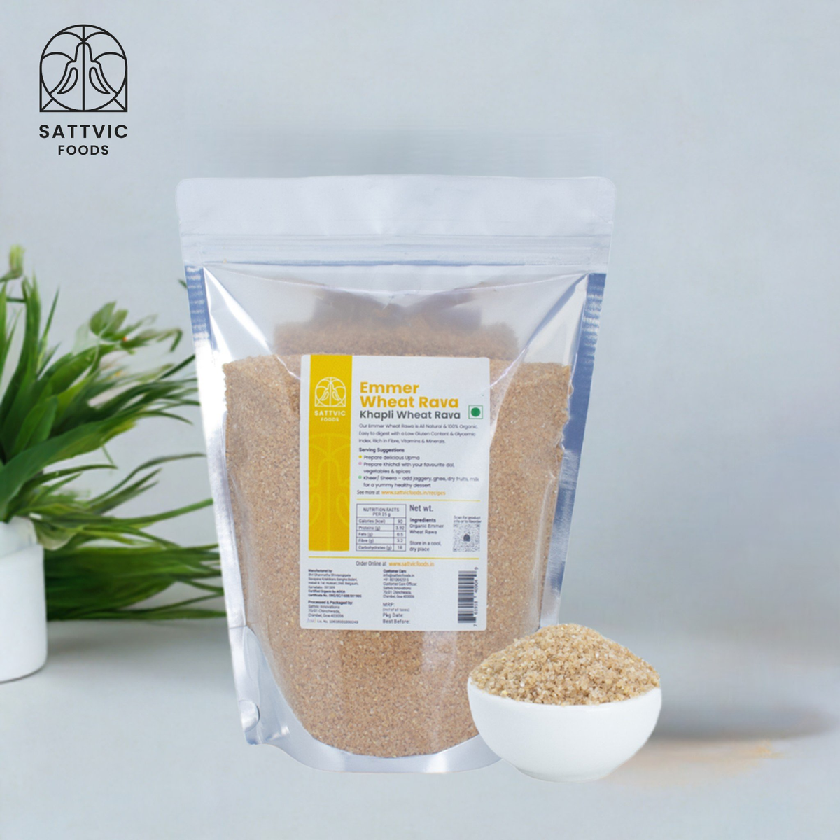 Image 2 of Sattvic Foods Emmer Wheat Semolina / Khapli Rava | Certified Organic