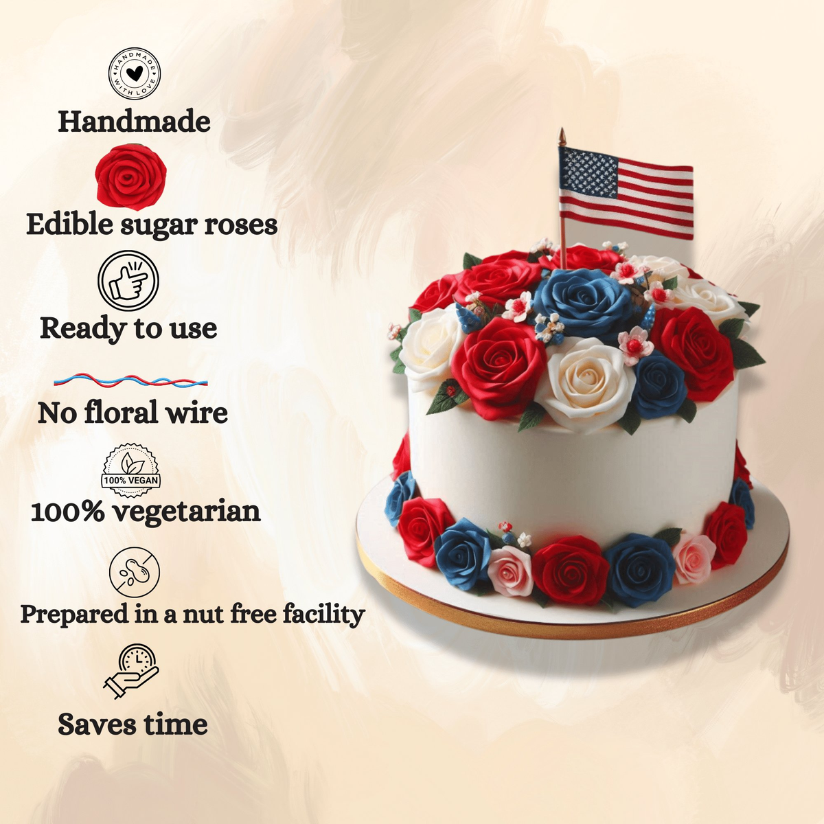 Image 4 of Confect Edible Sugar Roses Cake Toppers - Pack of 12 (02)