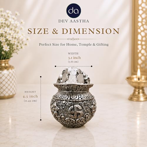 Image 3 of Dev Aastha 999 Silver Plated Pooja Kalash Khazana - 4.5 Inch