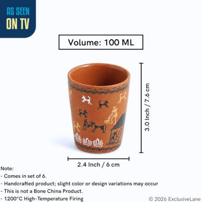 Image 6 of ExclusiveLane Warli Village Tales Handcrafted Ceramic Cutting Chai Glasses Set of 6 Tea Glasses Tea Cups Coffee Mug 100 ML Microwave Safe