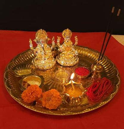 Image 6 of Gold Art India Kamal Laxmi Ganesh Gold & Silver Plated Two Tone Idol for Home With Gold Plated Coin - Diwali Pooja Murti (3.6" Inch)