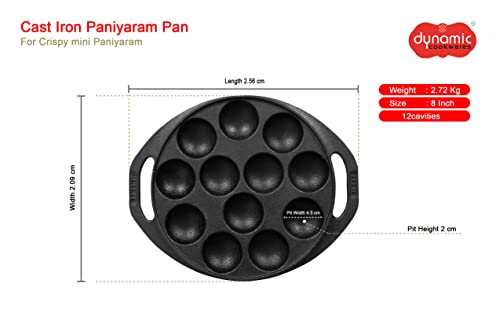 Image 5 of DYNAMIC COOKWARES Pre-Seasoned Mini Paniyaram Pan 8 Inch 12 Cavity