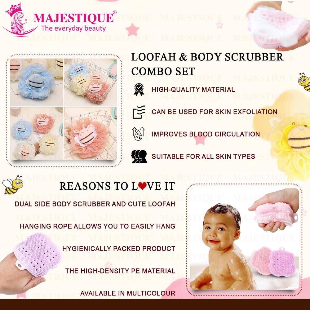 Image 4 of Majestique Loofah And Body Scrubber Combo For Babies And Kids, Soft Silicone Brush - 2Pc/Multicolour