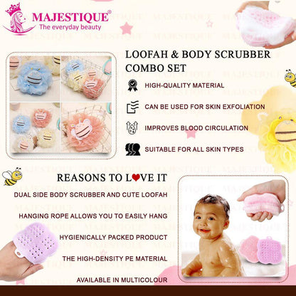 Image 4 of Majestique Loofah And Body Scrubber Combo For Babies And Kids, Soft Silicone Brush - 2Pc/Multicolour