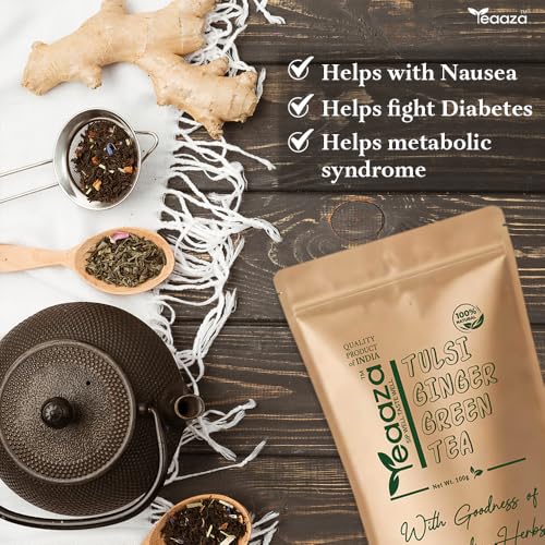 Image 4 of Teaaza Green Tea With Tulsi And Ginger Blend -100 Grams