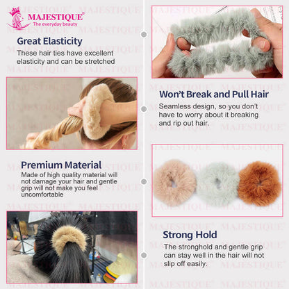 Image 4 of Majestique Fancy Spongy Fur Hair Rubber Band Elastic Ponytail Holder Hair Band - 10Pcs (Multicolor)
