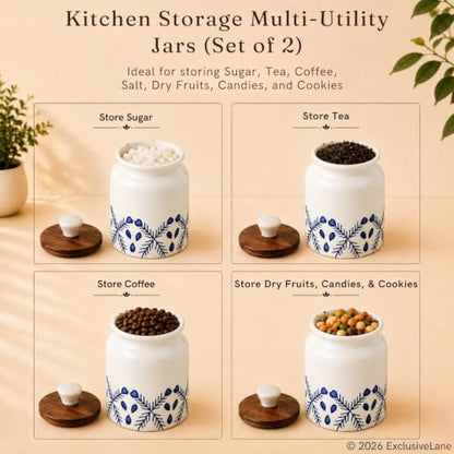 Image 4 of ExclusiveLane 'Royal Mughal' Airtight Ceramic Jars For Kitchen Storage With Wooden Lid Ceramic Containers For Pickle Cookies Sugar Dry Fruits (Set of 2, Airtight, 380 ML, Hand-Painted, 13.4 Cm)