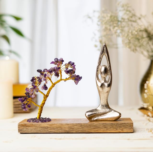 Image 6 of RITUALISTIC Amethyst Crystal Tree Yoga Meditation Figurine on Wooden Base-16×16×6 inch