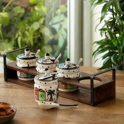 Image 1 of Default Title for the product ExclusiveLane The Hut Ceramic Pickle Jars Set of 4 280 ml