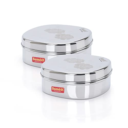 Image 1 of Default Title for the product Sumeet Stainless Steel Designer Square Storage Containers Box Set of 2, 600ml