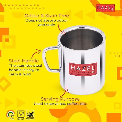Image 3 of HAZEL Stainless Steel Double Wall Green Tea Coffee Big Sobar Mug, Set of 2, 210 ml (Each)