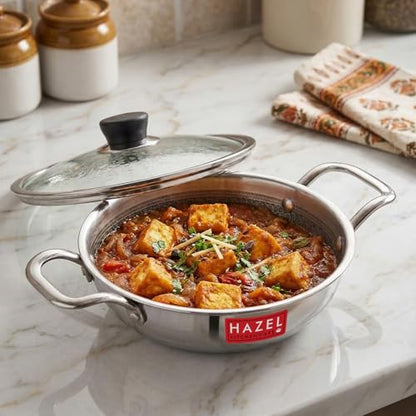 Image 10 of Honeycomb Triply Kadhai and Glass Lid / 2000 ml for the product HAZEL Triply Stainless Steel Kadhai