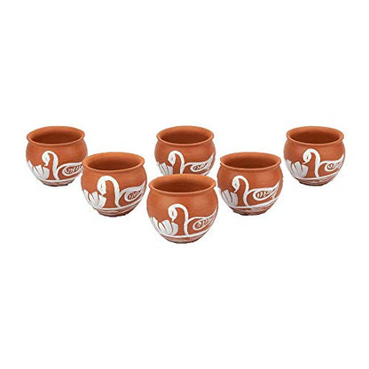 Image 1 of Default Title for the product Mitti Cool Earthen Clay Jully Cup Set (150 ml.) White Panting (Swans)