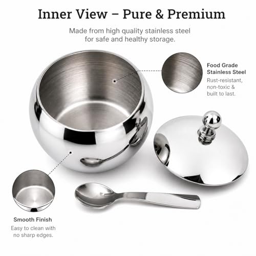 Image 5 of KC Stainless Steel Ghee Pot/Pickle Container 500 ML with Spoon