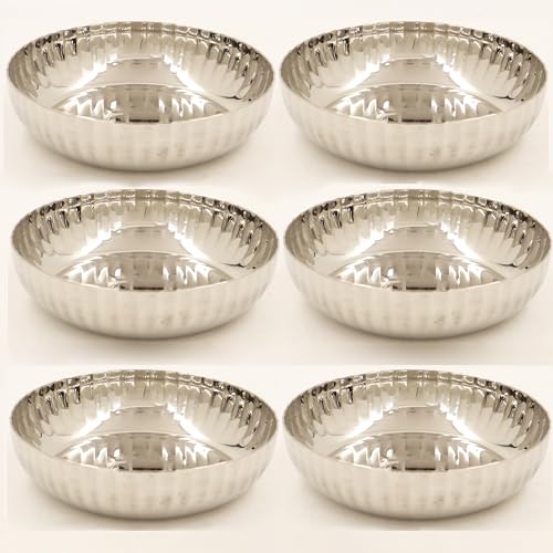 Image 5 of Pack of 6 for the product Spillbox Stainless Steel Hammered Bowl Quarter Plates Snack Plate Nasta Plate Dessert Plate Set Side Dish Cup Mirror Finish BPA Free