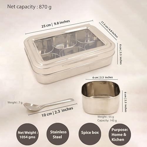Image 4 of Spillbox Stainless Steel Spice Box Set for Kitchen 6cup with 1 spoon