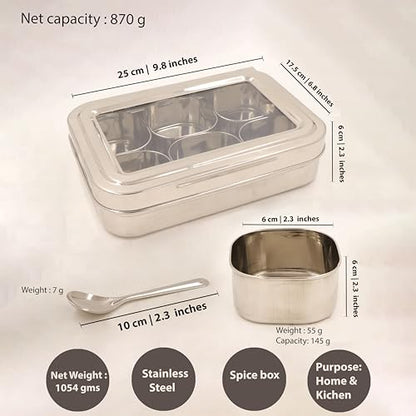 Image 4 of Spillbox Stainless Steel Spice Box Set for Kitchen 6cup with 1 spoon