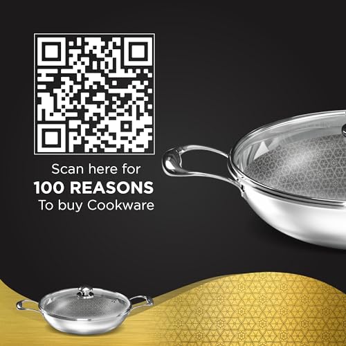 Image 7 of Preethi Diva Collection Triply Stainless Steel Kadai with API Technology, 28 cm, Gas & Induction Compatible,with Glass Lid & Metal Spatula Friendly