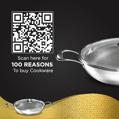 Image 7 of Preethi Diva Collection Triply Stainless Steel Kadai with API Technology, 28 cm, Gas & Induction Compatible,with Glass Lid & Metal Spatula Friendly