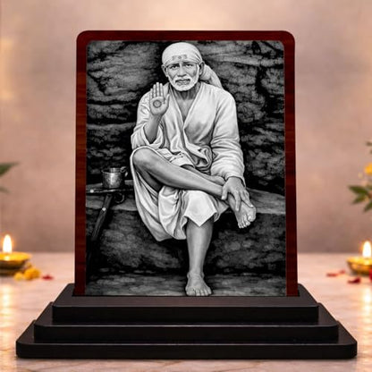 Image 1 of Default Title for the product Sai Baba Temple Gift Wooden Idol 4x5 Inch HD Printed Table Decor for Home Temple