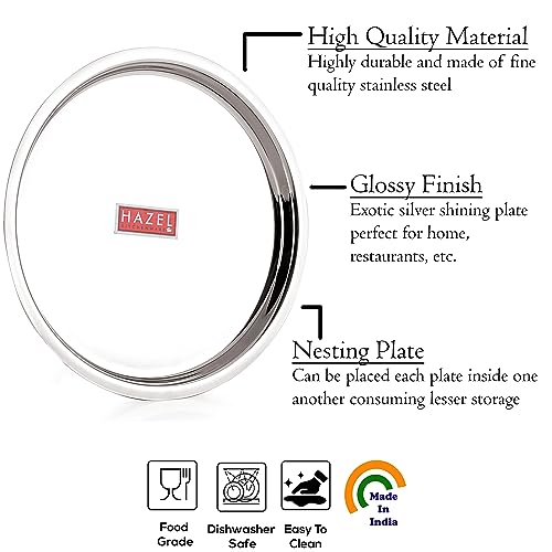 Image 3 of HAZEL Stainless Steel Plates Set 25 cm Pack of 3