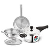Image 1 of Default Title for the product BERGNER TriPro 4 Pcs Tri-Ply Stainless Steel Cookware Combo - 24cm/3L Kadai, 22cm/1L Frypan, 3L Pressure Cooker