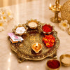 Image 1 of Default Title for the product Chhariya Crafts Metal Pooja Thali With Diya (1 Pieces, Gold)