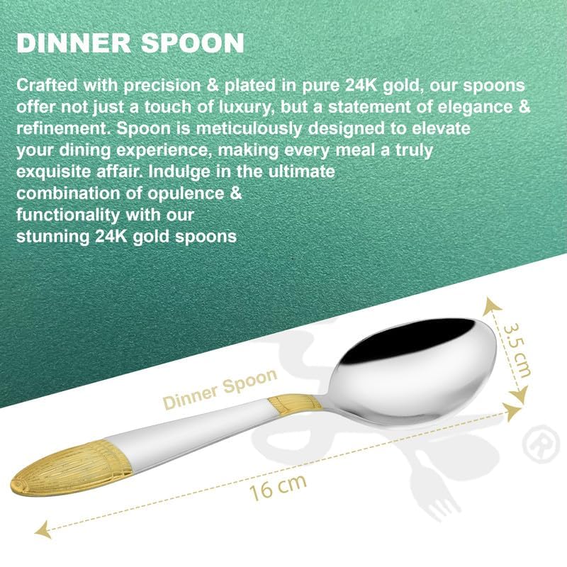 Image 7 of Parage 6 Pieces Stainless Steel 24k Golden Dinner Spoons Set, 16 cm