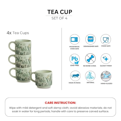 Image 6 of ExclusiveLane Jungle Brew Decal Ceramic Tea Cups Set of 4 200 ml