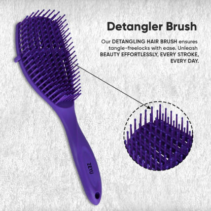 Image 2 of ZEYU Detangler Hairbrush for Curly Hair – 8-Row Flexible & Soft Nylon Bristles- Blue