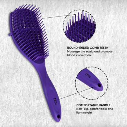 Image 3 of ZEYU Detangler Hairbrush for Curly Hair – 8-Row Flexible & Soft Nylon Bristles- Blue