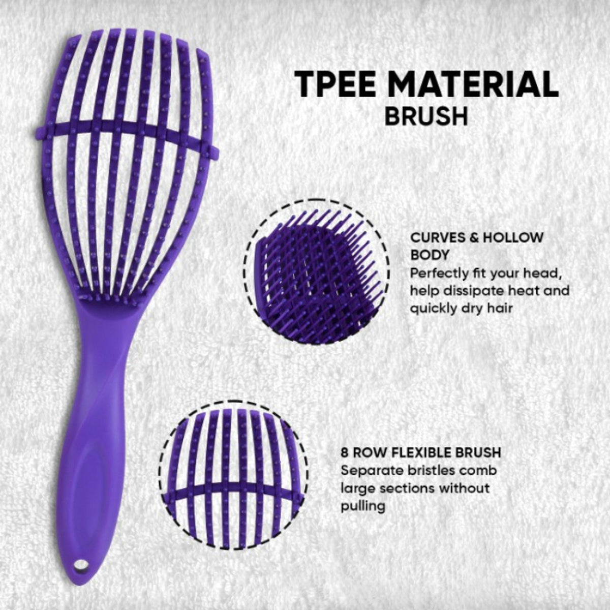 Image 4 of ZEYU Detangler Hairbrush for Curly Hair – 8-Row Flexible & Soft Nylon Bristles- Blue
